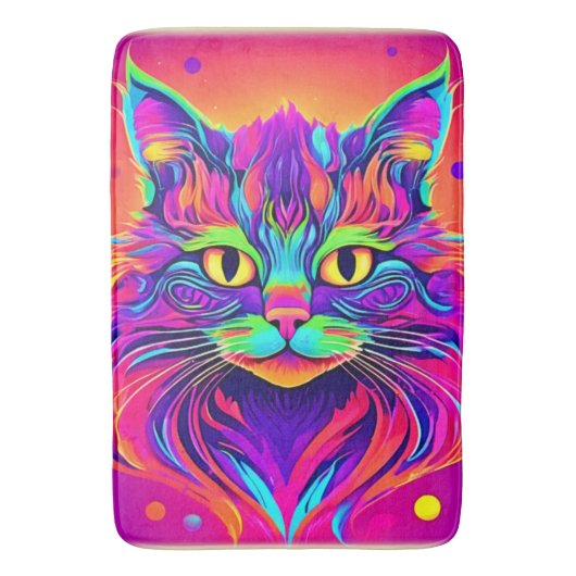 猫カラフルの頭部のアートワーク バスマット (正面縦)
