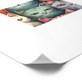 猫カラフルはお洒落枠なし ポスター (角)