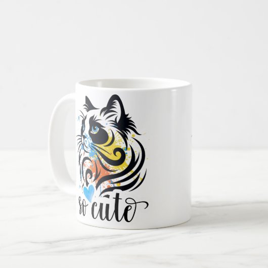 猫カラフルアートマグカップ – かわいい猫用コーヒーカップ コーヒーマグカップ (正面左)