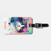 猫カラフルイラストレーション名前をカスタムする ラゲッジタグ (正面横)