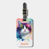猫カラフルイラストレーション名前をカスタムする ラゲッジタグ (正面縦)