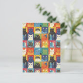 猫カラフルコラージュ絵葉書 ポストカード (スタンド正面)