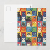 猫カラフルコラージュ絵葉書 ポストカード (正面/裏面)
