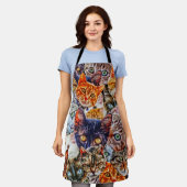 猫カラフルコラージュ エプロン (着用した状態)