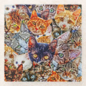 猫カラフルコラージュ ガラスコースター (正面)