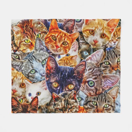 猫カラフルコラージュ フリースブランケット (正面(横))