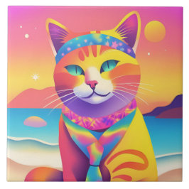 猫カラフルスケッチ化粧瓦 タイル