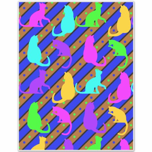 猫カラフルストライプ水玉模様芸ポップ・アートの術 シール (正面)