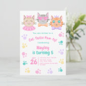 猫カラフルタステックなポーティかわいい子ネコ誕生日 招待状 (スタンド正面)