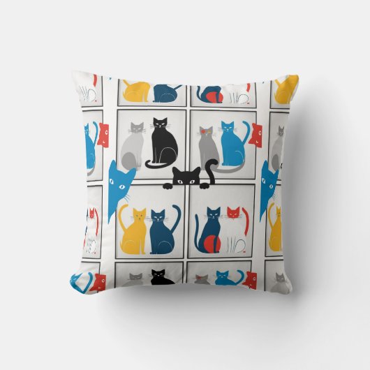 猫カラフルパッチワーク枕 クッション (正面)