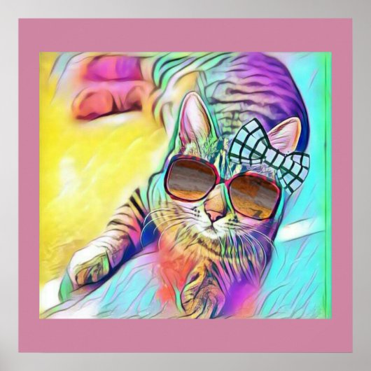 猫カラフルポスター ポスター (正面)
