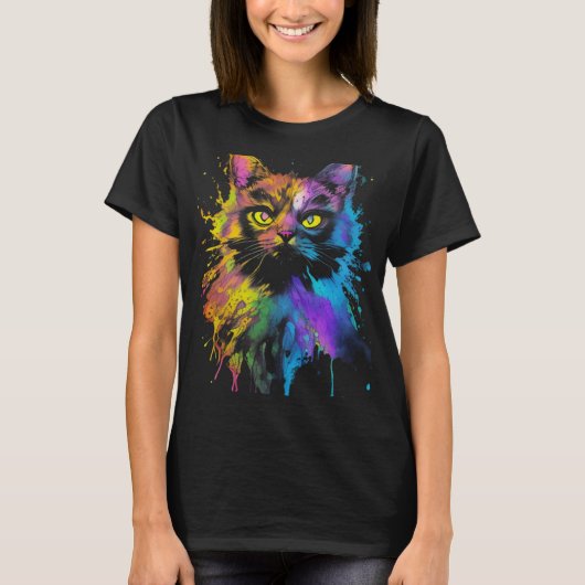 猫カラフルポートレート1 Tシャツ (正面)