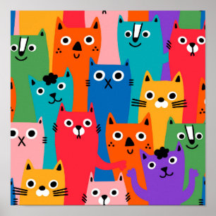 猫カラフル型 ポスター