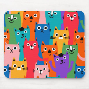 猫カラフル型 マウスパッド