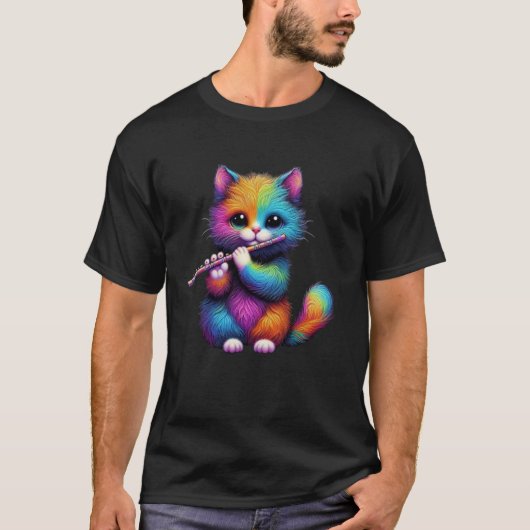 猫カラフル子猫おもしろい可愛い笛遊M Tシャツ (正面)