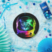 猫カラフル宇宙飛行士 ペーパープレート (パーティー)