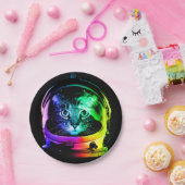 猫カラフル宇宙飛行士 ペーパープレート (パーティー)