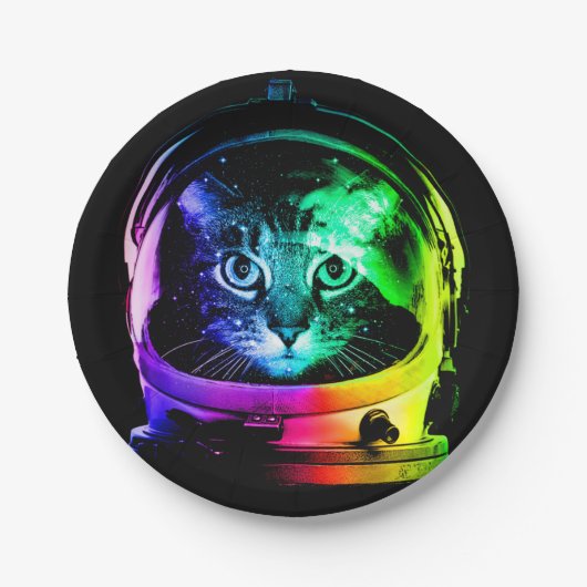 猫カラフル宇宙飛行士 ペーパープレート (正面)