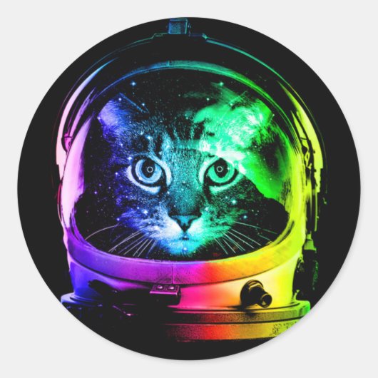 猫カラフル宇宙飛行士 ラウンドシール (正面)