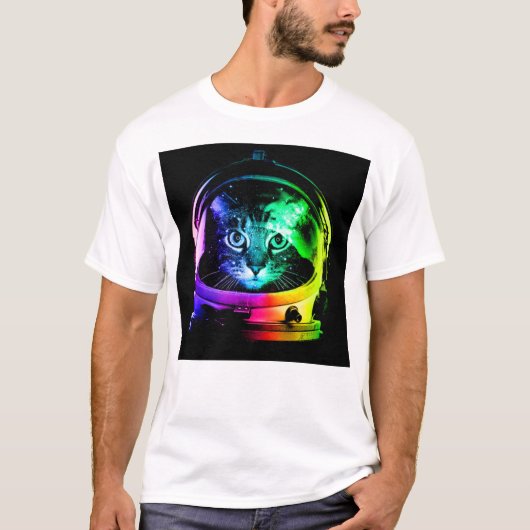 猫カラフル宇宙飛行士 Tシャツ (正面)