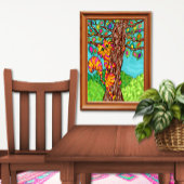 猫カラフル木ストライプのかわいいおもしろい漫画スケッチ ポスター