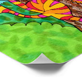 猫カラフル木ストライプのかわいいおもしろい漫画スケッチ ポスター (角)