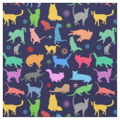 猫カラフル柄。ネイビーブルー背景 ファブリック (クローズアップ)