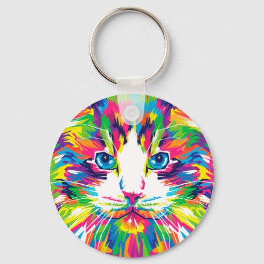 猫カラフル美術猫写真猫アート キーホルダー (正面)