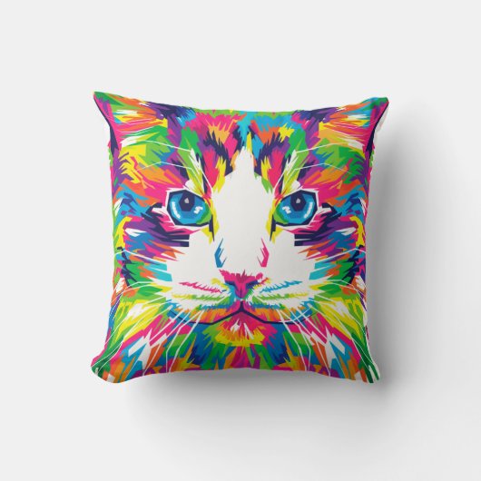 猫カラフル美術猫写真猫アート クッション (正面)