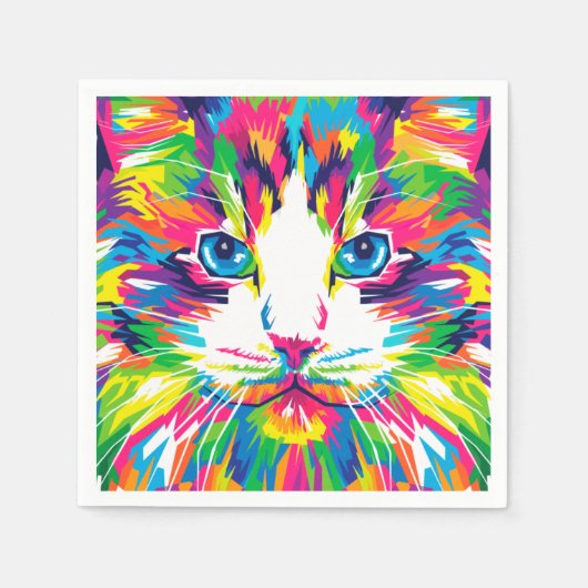 猫カラフル美術猫写真猫アート スタンダードカクテルナプキン (正面)