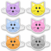 猫カラフル頭顔かわいい漫画セット6 シール (正面)