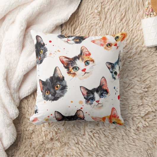 猫カラフル顔模様化粧枕 クッション (ブランケット)