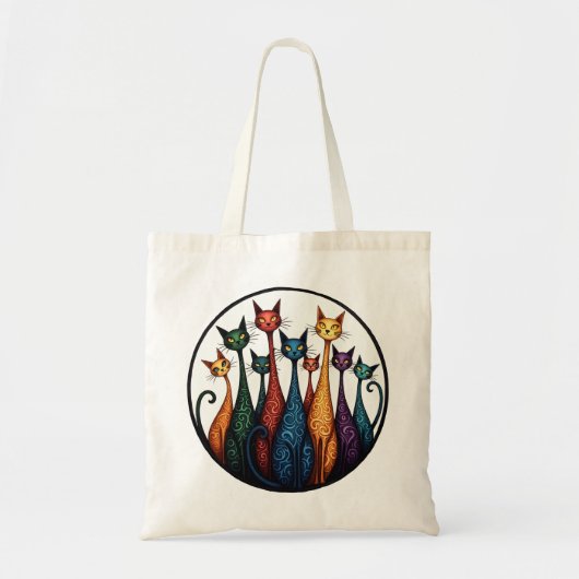 猫カラフル9お洒落匹 – Feline Art Shoppe トートバッグ (正面)