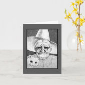 猫カードを持つハロウィンの魔法使い カード (黄色い花)