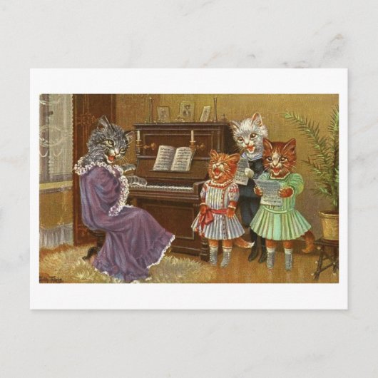 猫ガキ風変わりな歌ヴィンテージ ポストカード (正面)