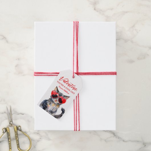 猫キックールトキッズバレンタインデー ギフトタグ (より糸付き)