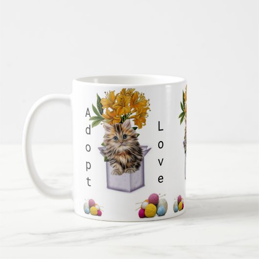 猫キットヤーン猫の採用マグ コーヒーマグカップ (左)