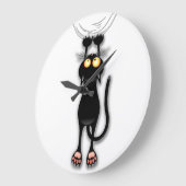 猫キャラクター掻き布 ラージ壁時計 (傾斜)