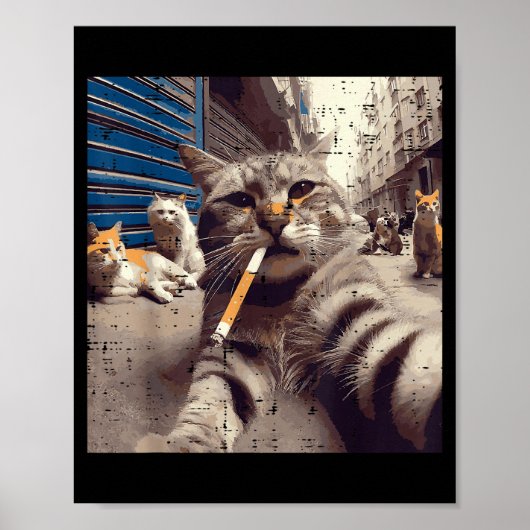 猫ギャングストリート猫の自撮り 楽しいミーム ユーモア メンズ ポスター (正面)