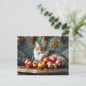 猫クラシックと果物の・スティルライフ ポストカード (スタンド正面)