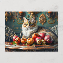 猫クラシックと果物の・スティルライフ ポストカード