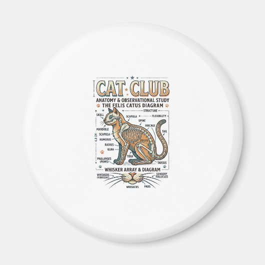 猫クラブ 猫の解剖図 科学図  レトロなデザイン マグネット (正面)