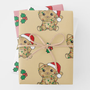 猫クリスマスウィンターアニマルズホリデーキャッツ ラッピングペーパーシート