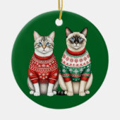 猫クリスマスオーナメント、虎猫、シャム猫 セラミックオーナメント (正面)