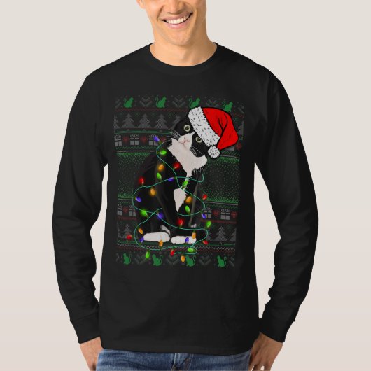 猫クリスマスキュートかわいい醜いクリスマスセータースタイル Tシャツ (正面)