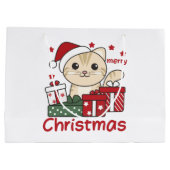 猫クリスマスギフト冬の動物ネコ大きな贈り物 ラージペーパーバッグ (裏面)