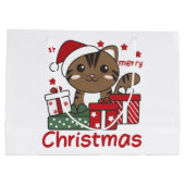 猫クリスマスギフト冬の動物ネコ大きな贈り物 ラージペーパーバッグ (裏面)