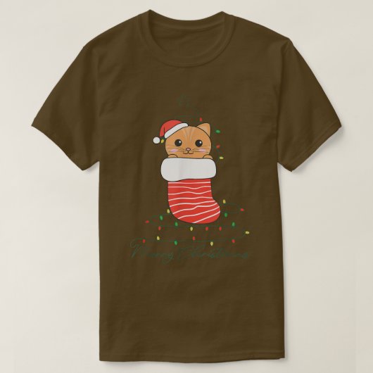 猫クリスマスクリスマスアニマル妖精が猫をライトアップ Tシャツ (デザイン正面)