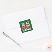 猫クリスマスステッカー、虎猫、シャム猫 スクエアシール (封筒)