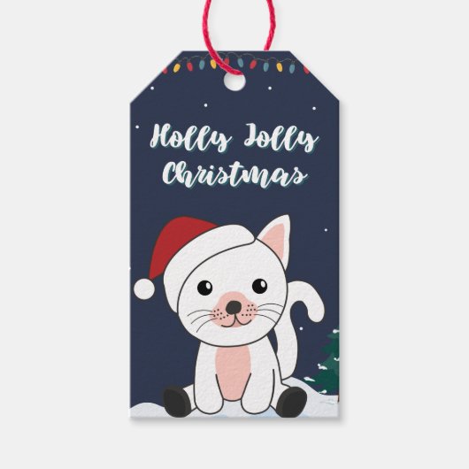 猫クリスマススノーウィンターアニマルキャッツギフトラベル ギフトタグ (正面)
